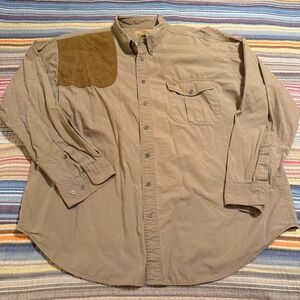 King Ranch Men's Tan Long Sleeve Button Up Shirt with Suede Shoulder Patch 3XL